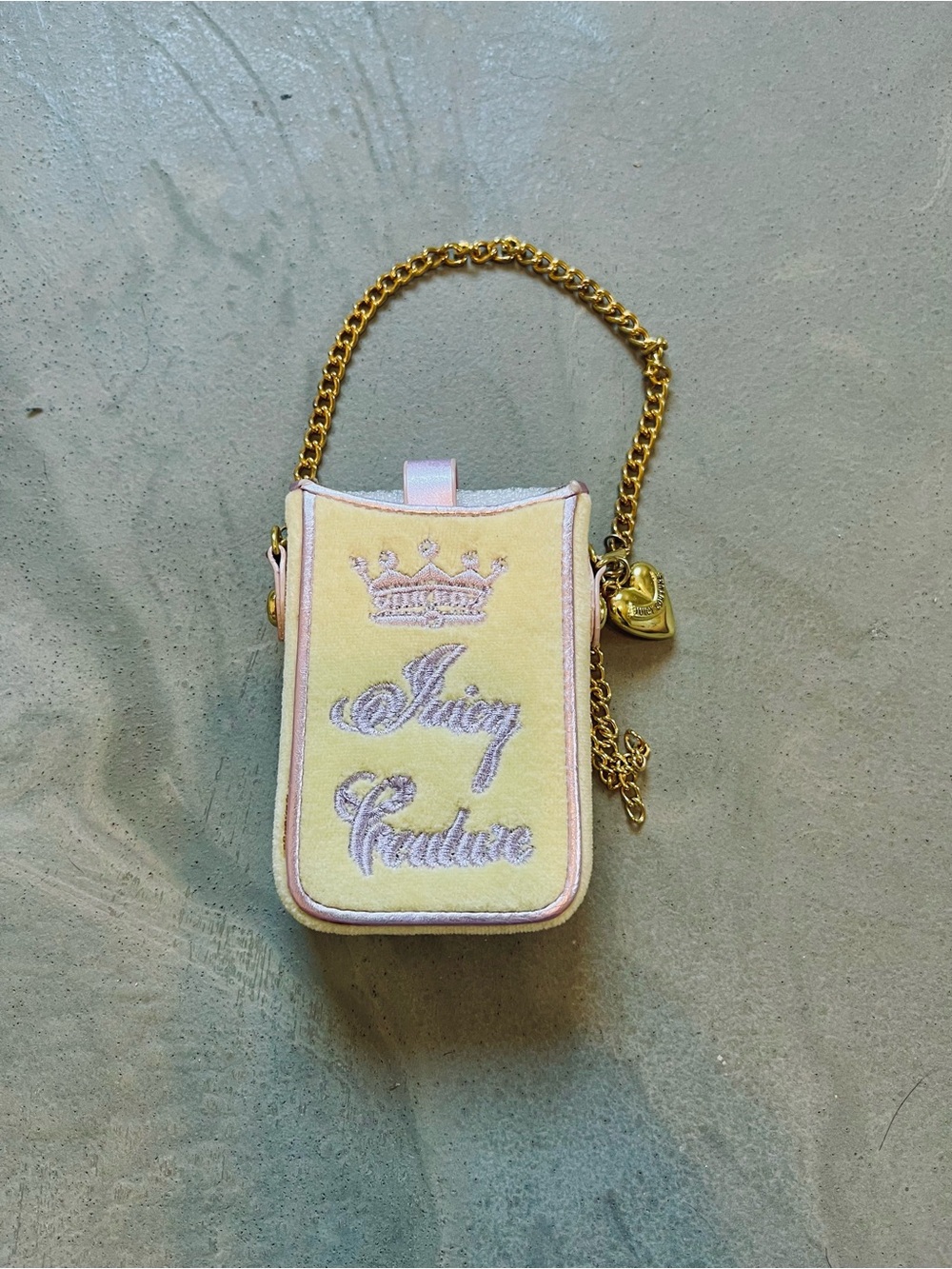 Juicy Couture Vintage Yellow Pink Velour Phone Holder Mini Pocket With Charms